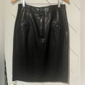 Vintage Maxima Black Buttery Leather Pencil Skirt